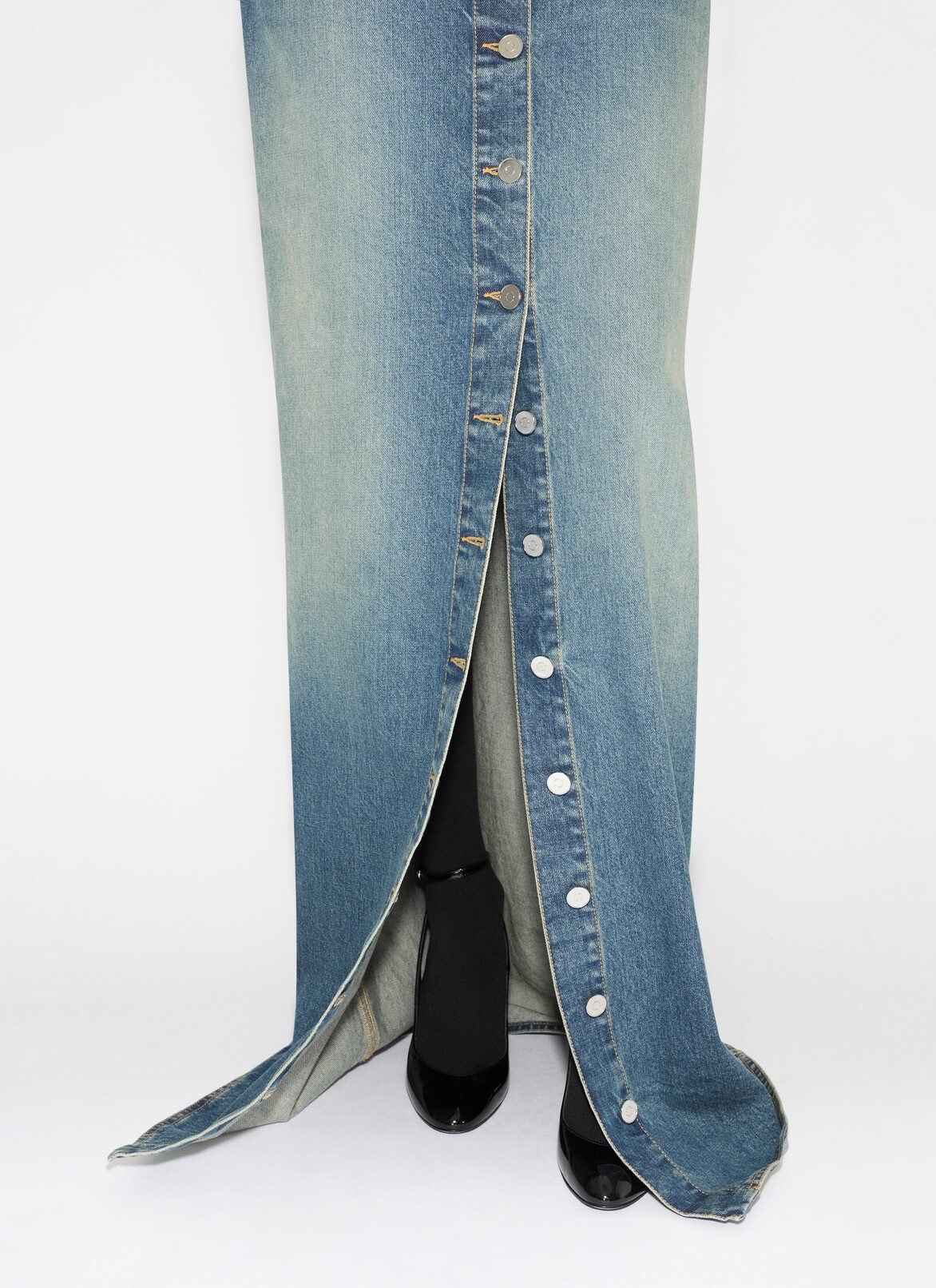 DENIM SKIRT WITH KNITTED WAISTBAND ALAÏA BLEU VINTAGE DENIM SKIRT WITH KNITTED WAISTBAND